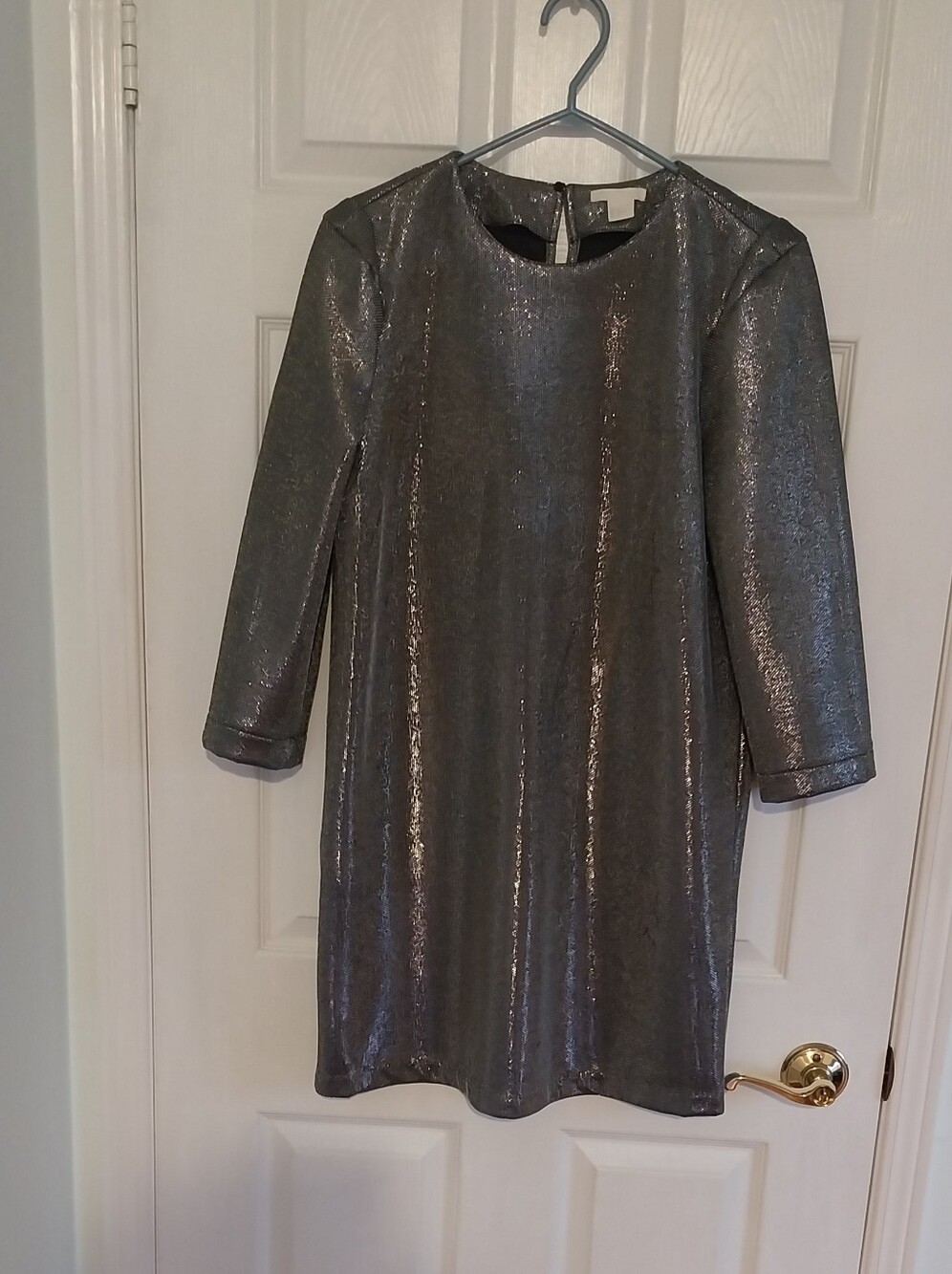 H&M Silver Metallic Party Dress with Three-Quarter Sleeves
